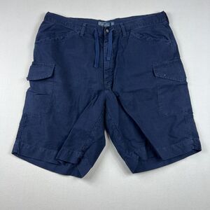 Polo Ralph Lauren Cargo Shorts Mens Large Navy Blue Linen Blend Utility Pockets